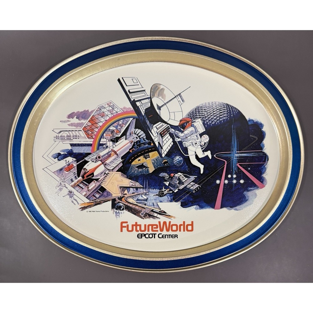 Vintage 1982 Disney EPCOT Center Future World Metal Tray Opening Year 14.5" Rare